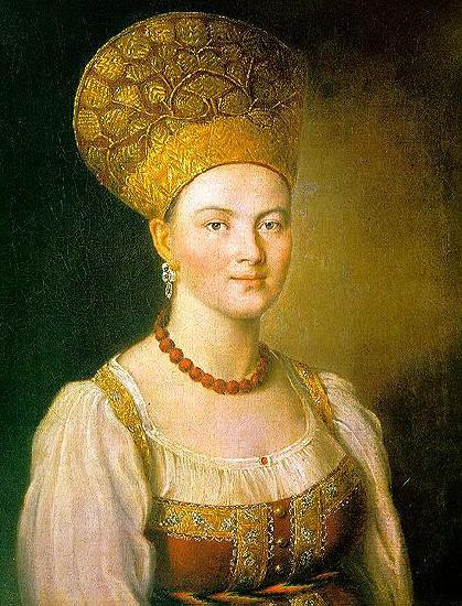 unknow artist Portrait of an Unknown Woman in Russian Costume oil painting image